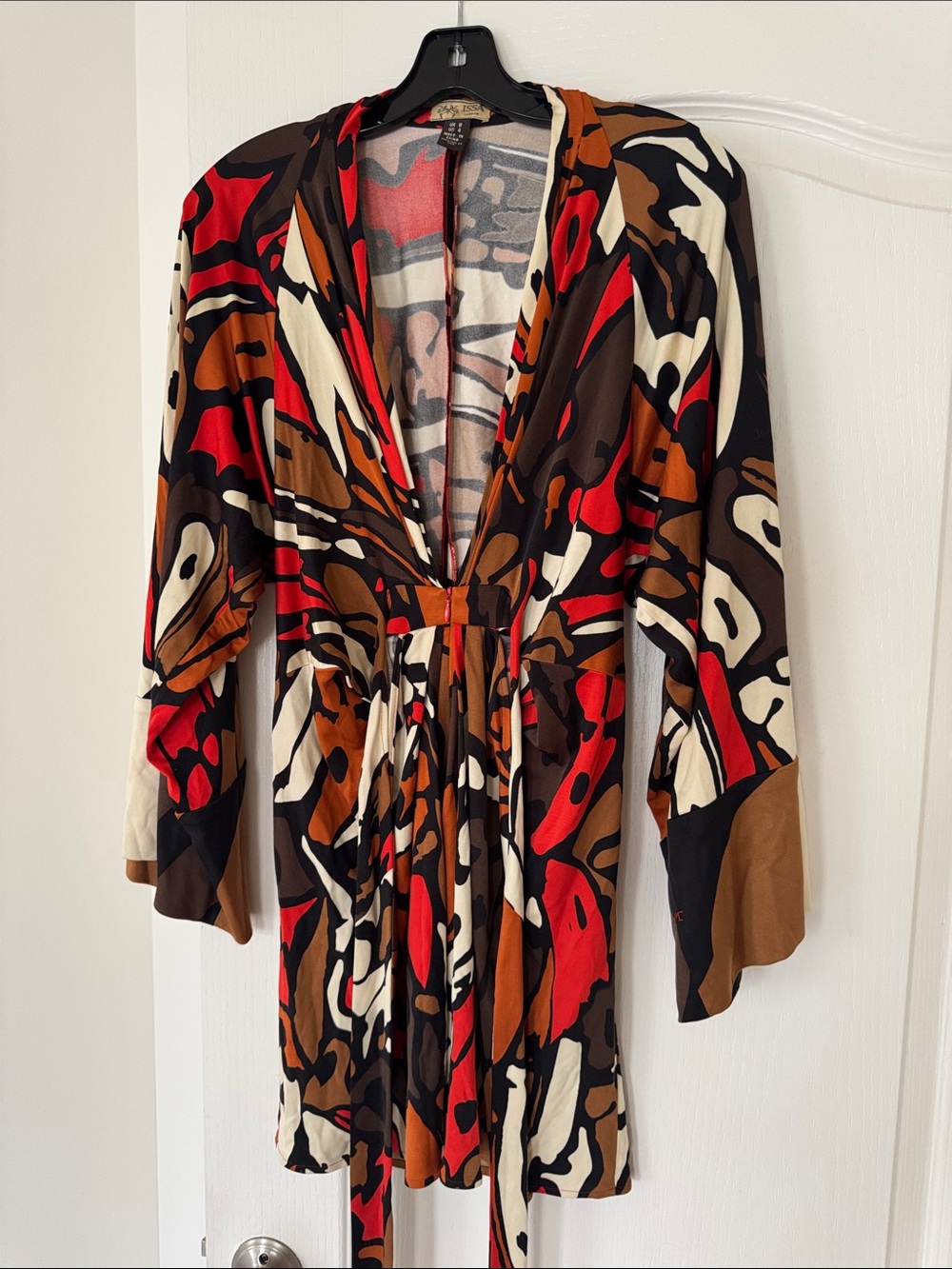 Issa London Multicolor Abstract Print Wrap Dress - Red, Brown, Cream, Black
